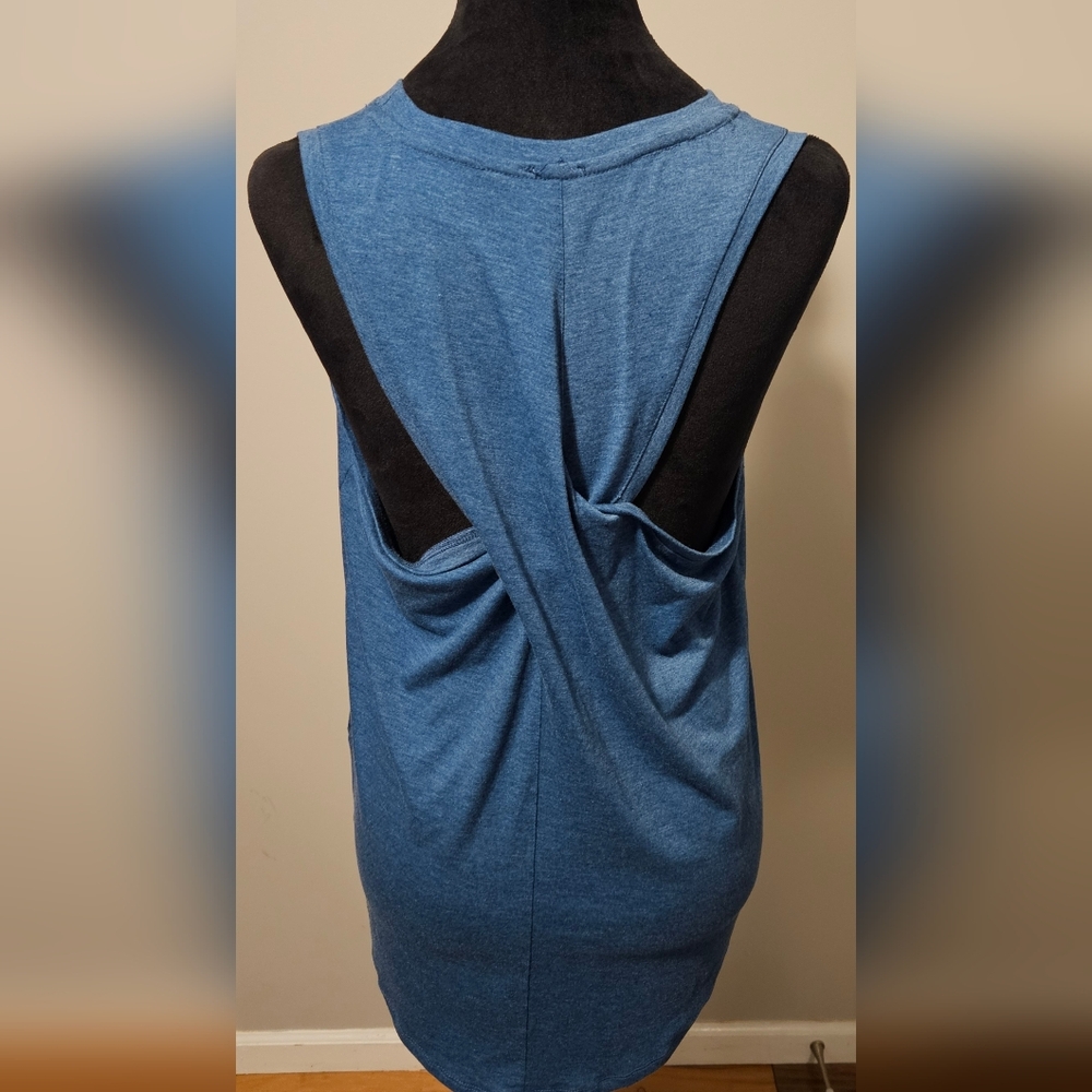 Wanna B Blue Burn-Out Twisted Back Tank Top Size M